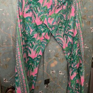 Lilly Pulitzer Bal Harbour Palazzo Pants Pink Blossom XL Wide Leg Palm Trees